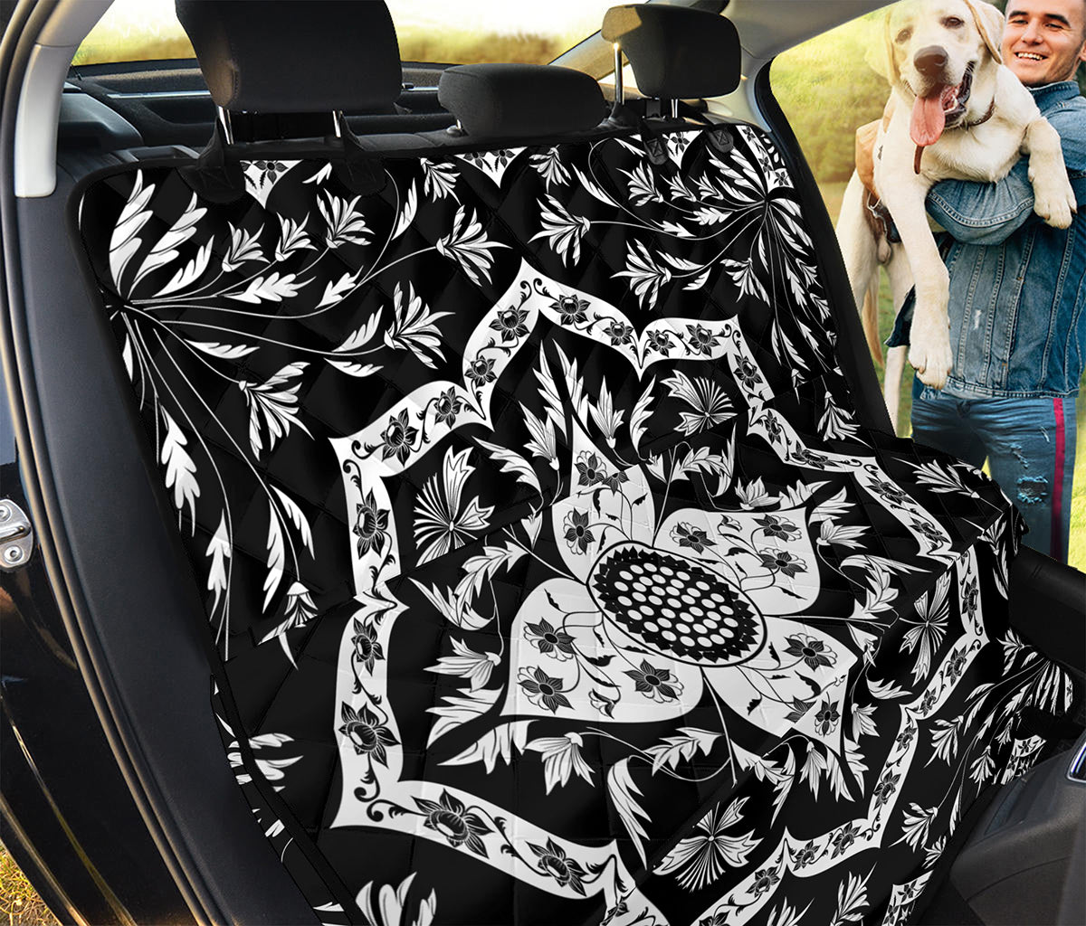 Black And White Lotus Mandala Print Pet Car Back Seat Cover