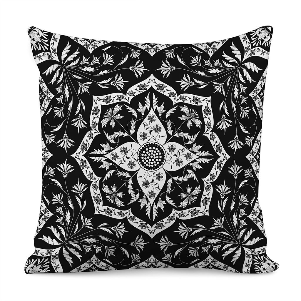 Black And White Lotus Mandala Print Pillow Cover
