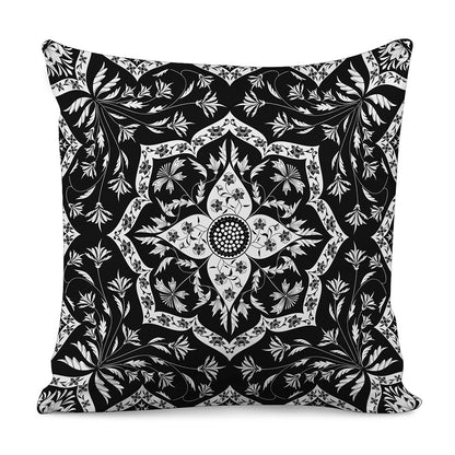 Black And White Lotus Mandala Print Pillow Cover