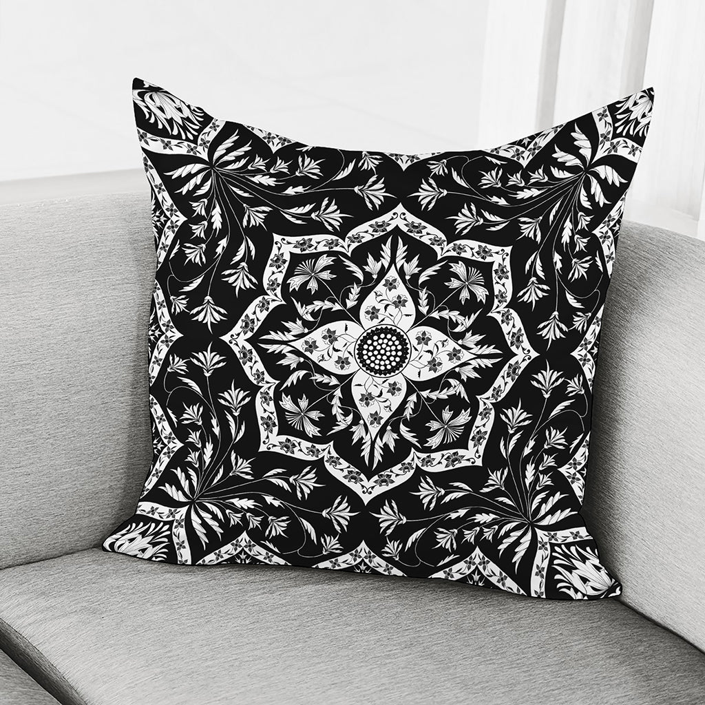 Black And White Lotus Mandala Print Pillow Cover