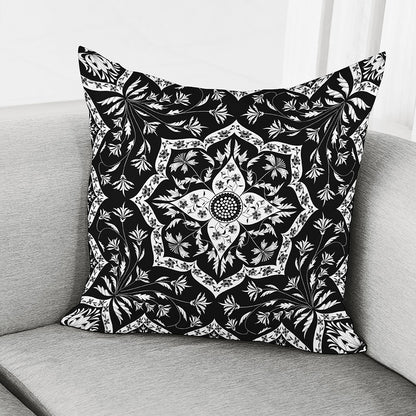 Black And White Lotus Mandala Print Pillow Cover
