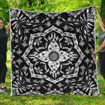 Black And White Lotus Mandala Print Quilt