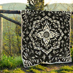 Black And White Lotus Mandala Print Quilt