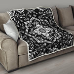 Black And White Lotus Mandala Print Quilt