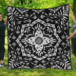 Black And White Lotus Mandala Print Quilt