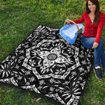Black And White Lotus Mandala Print Quilt