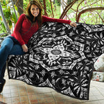 Black And White Lotus Mandala Print Quilt