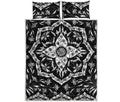 Black And White Lotus Mandala Print Quilt Bed Set
