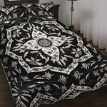 Black And White Lotus Mandala Print Quilt Bed Set