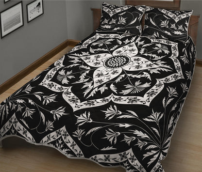 Black And White Lotus Mandala Print Quilt Bed Set