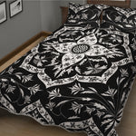 Black And White Lotus Mandala Print Quilt Bed Set