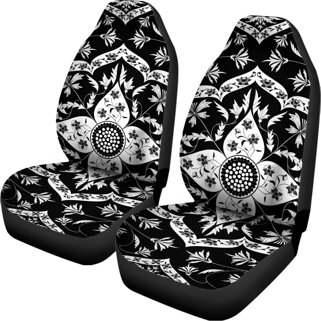 Black And White Lotus Mandala Print Universal Fit Car Seat Covers