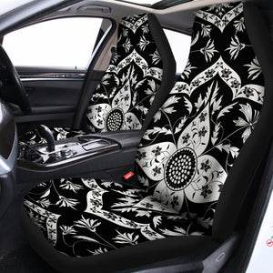 Black And White Lotus Mandala Print Universal Fit Car Seat Covers