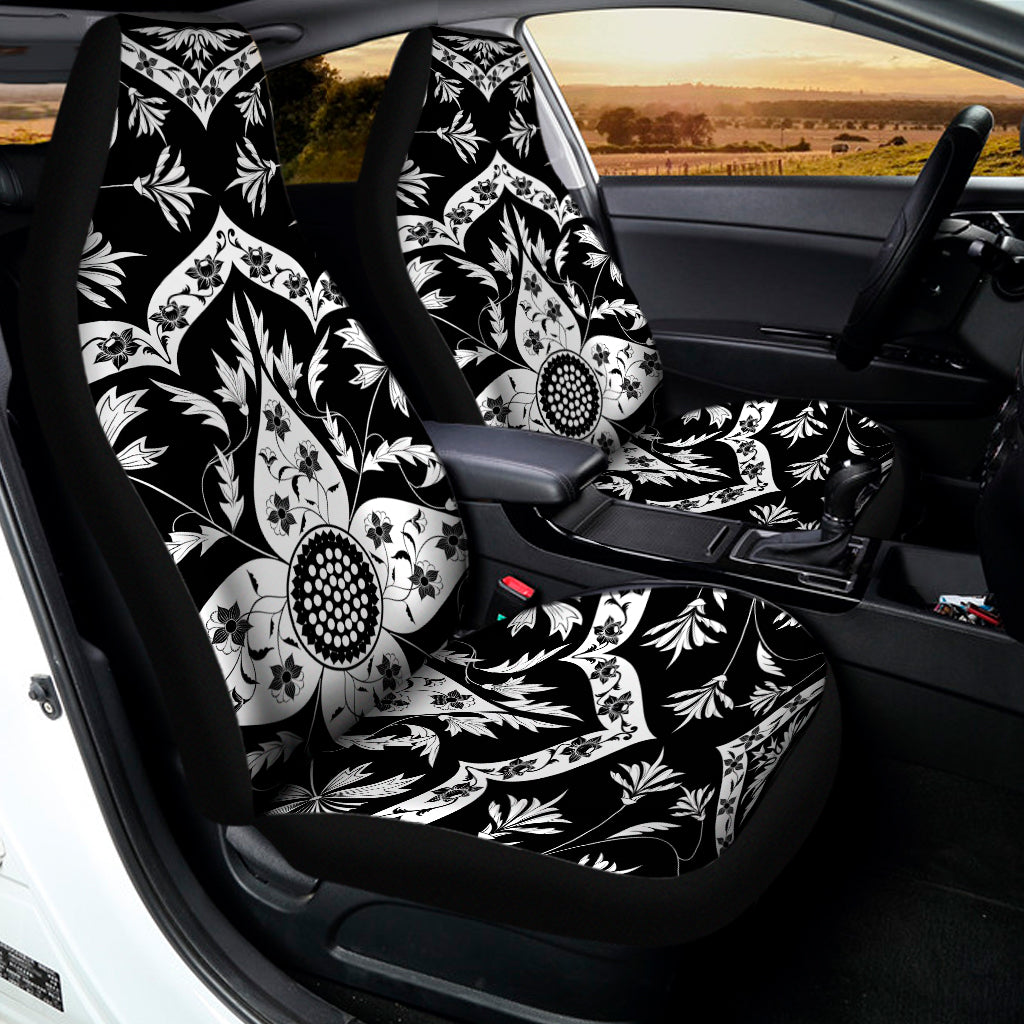 Black And White Lotus Mandala Print Universal Fit Car Seat Covers