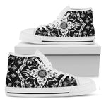 Black And White Lotus Mandala Print White High Top Shoes