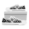 Black And White Lotus Mandala Print White Low Top Sneakers