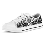 Black And White Lotus Mandala Print White Low Top Shoes