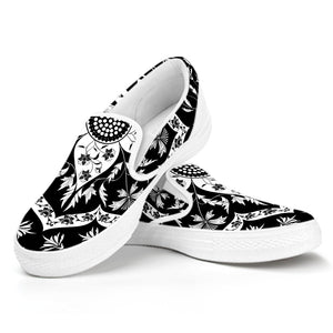 Black And White Lotus Mandala Print White Slip On Shoes