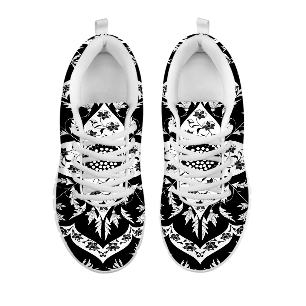 Black And White Lotus Mandala Print White Sneakers