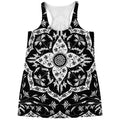 Black And White Lotus Mandala Print Women's Racerback Tank Top