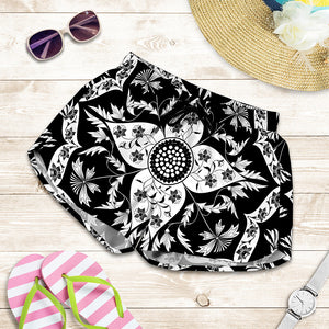 Black And White Lotus Mandala Print Women's Shorts