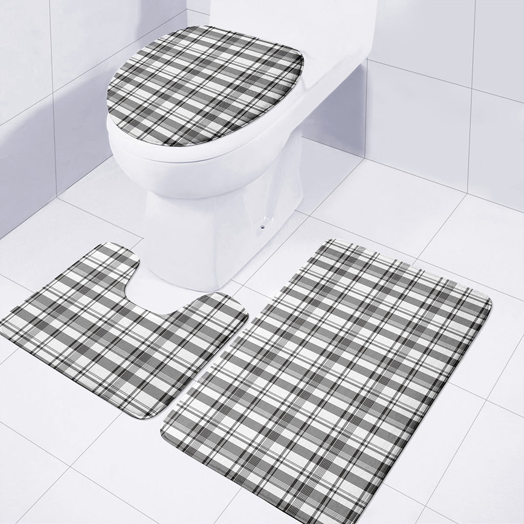 Black And White Madras Pattern Print 3 Piece Bath Mat Set