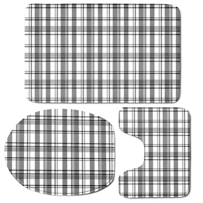 Black And White Madras Pattern Print 3 Piece Bath Mat Set