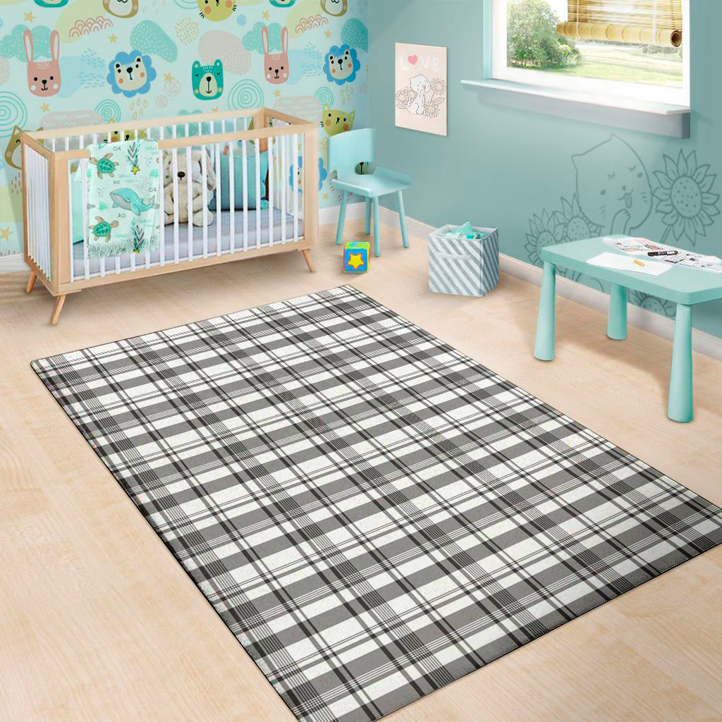 Black And White Madras Pattern Print Area Rug
