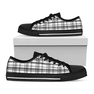 Black And White Madras Pattern Print Black Low Top Shoes