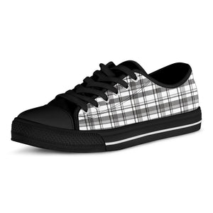 Black And White Madras Pattern Print Black Low Top Shoes