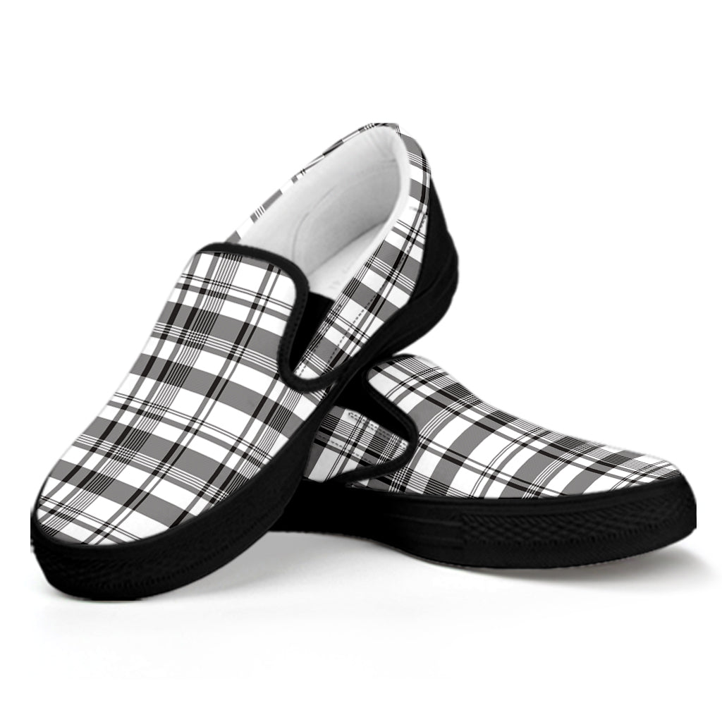 Black And White Madras Pattern Print Black Slip On Shoes