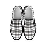 Black And White Madras Pattern Print Black Slip On Shoes