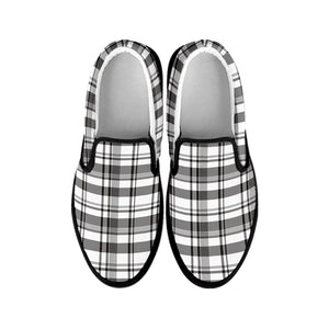 Black And White Madras Pattern Print Black Slip On Shoes