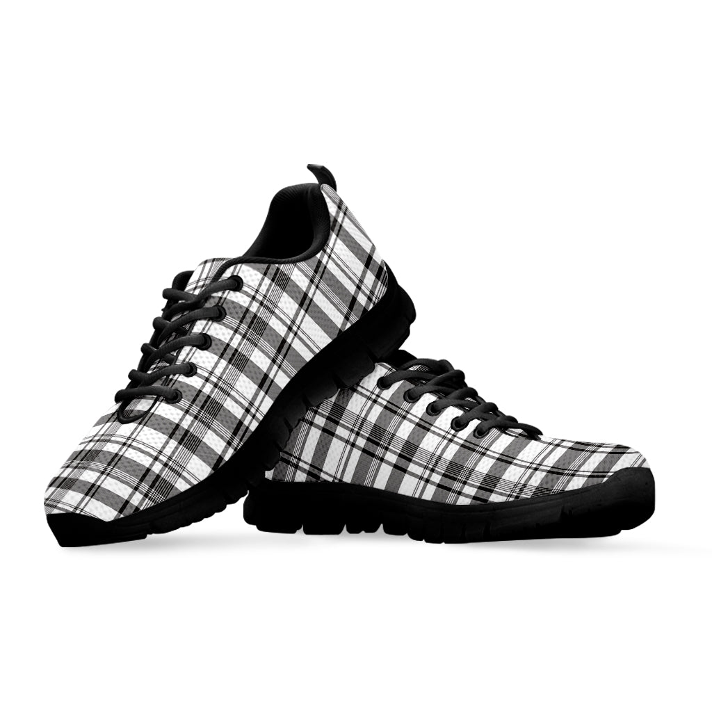 Black And White Madras Pattern Print Black Sneakers