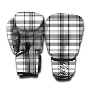 Black And White Madras Pattern Print Boxing Gloves