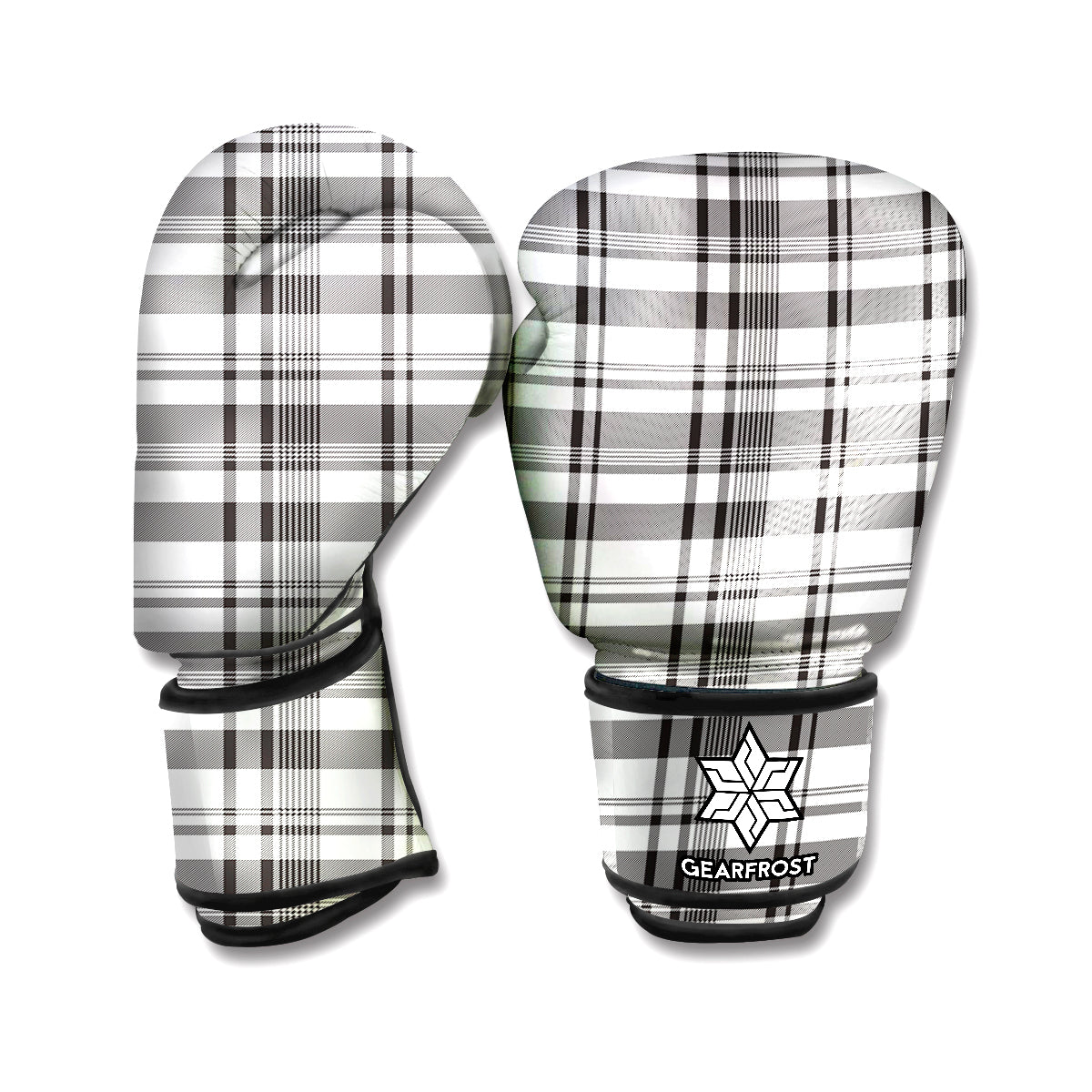 Black And White Madras Pattern Print Boxing Gloves