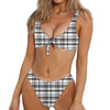 Black And White Madras Pattern Print Front Bow Tie Bikini