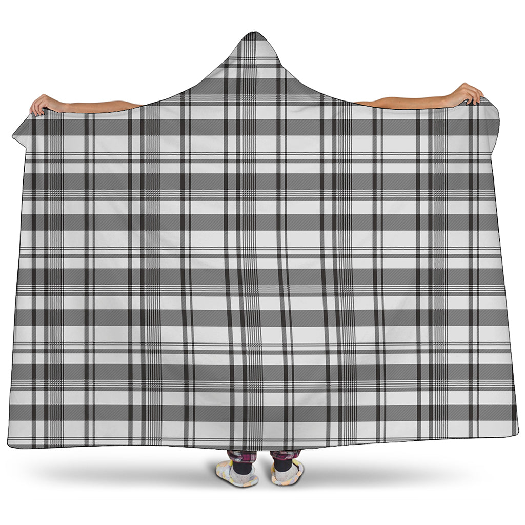 Black And White Madras Pattern Print Hooded Blanket