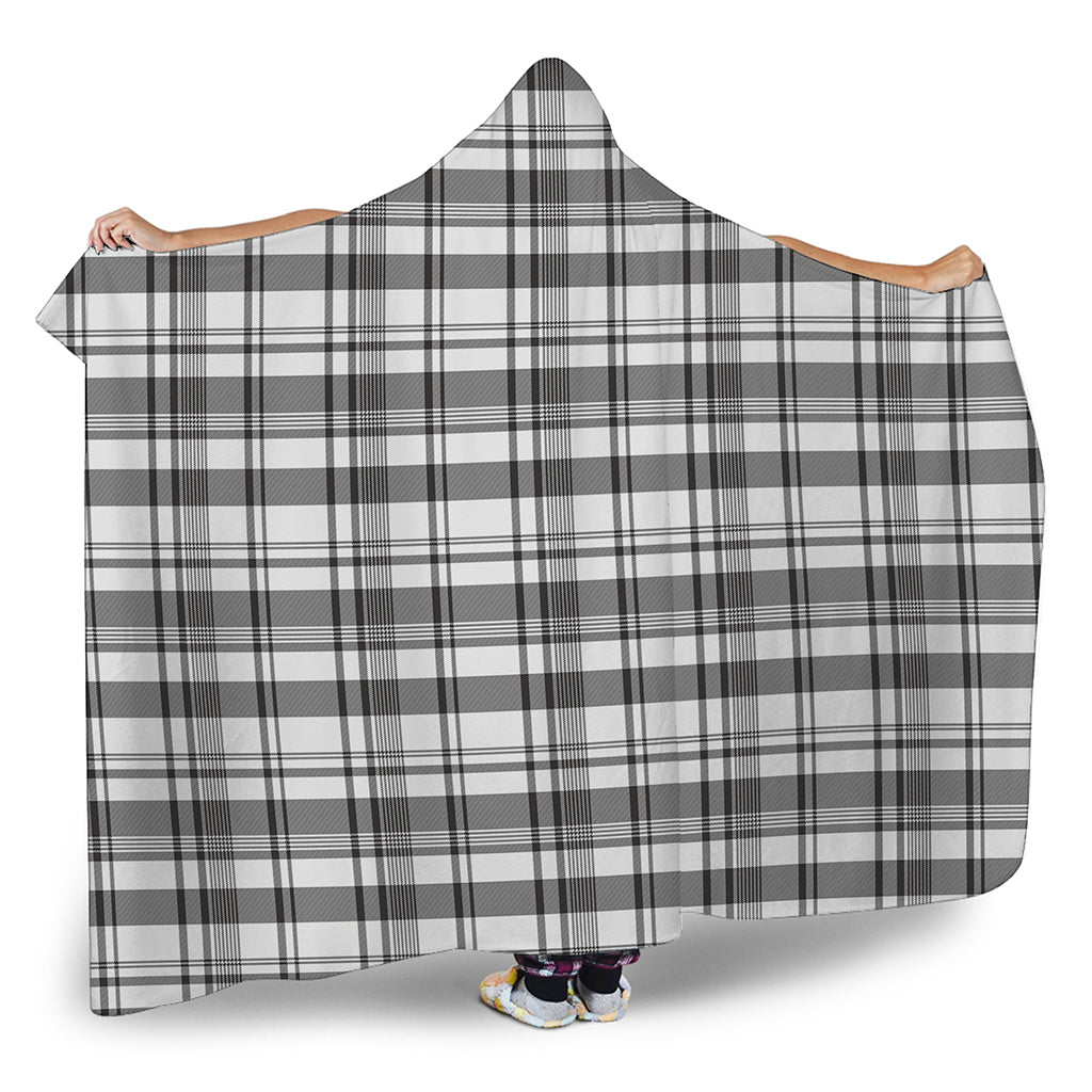 Black And White Madras Pattern Print Hooded Blanket