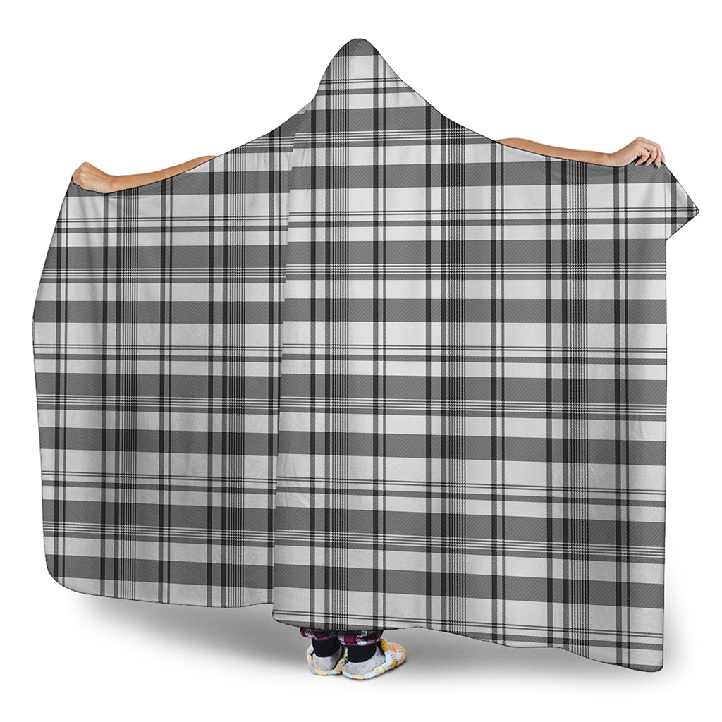 Black And White Madras Pattern Print Hooded Blanket