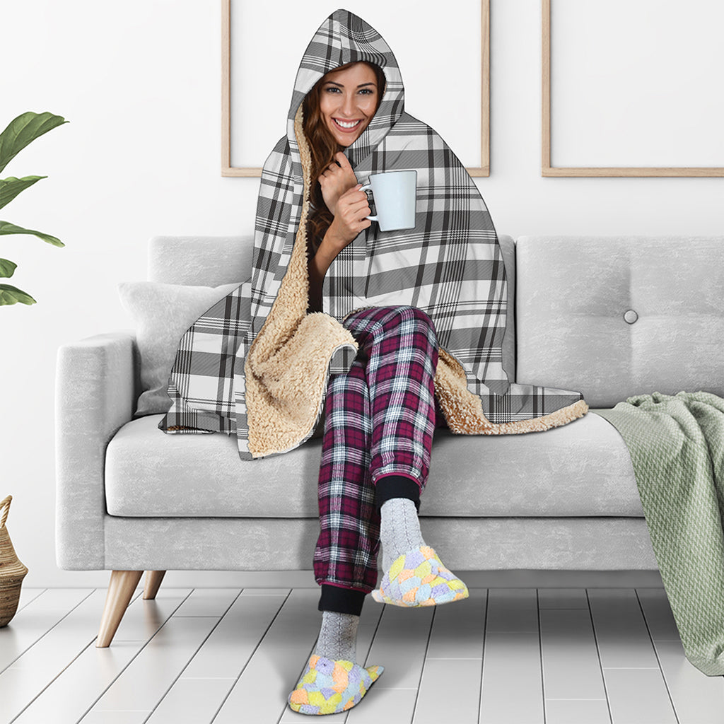 Black And White Madras Pattern Print Hooded Blanket