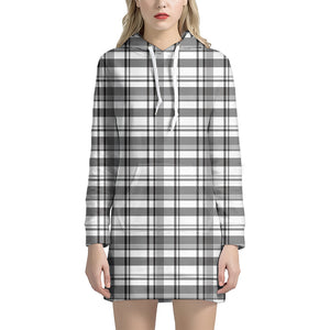 Black And White Madras Pattern Print Hoodie Dress