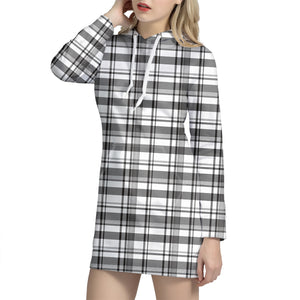 Black And White Madras Pattern Print Hoodie Dress