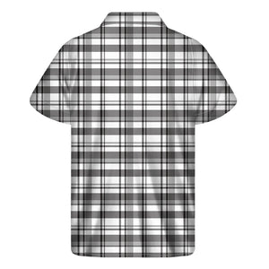 Black And White Madras Pattern Print Men's Short Sleeve Shirt