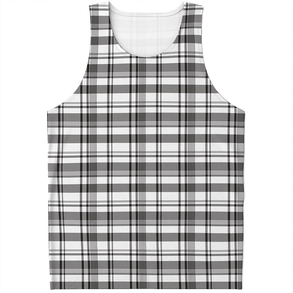 Black And White Madras Pattern Print Men's Tank Top