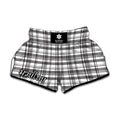 Black And White Madras Pattern Print Muay Thai Boxing Shorts