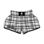 Black And White Madras Pattern Print Muay Thai Boxing Shorts