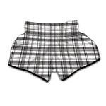 Black And White Madras Pattern Print Muay Thai Boxing Shorts