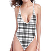 Black And White Madras Pattern Print One Piece High Cut Swimsuit