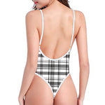 Black And White Madras Pattern Print One Piece High Cut Swimsuit